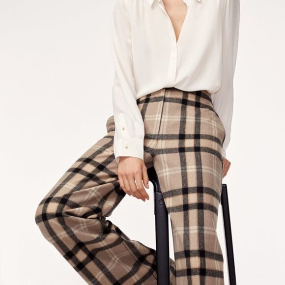 WILFRED Arizia Madelon Trousers Plaid Wide Leg Wool/Cashmere Blend Women's - Picture 1 of 16